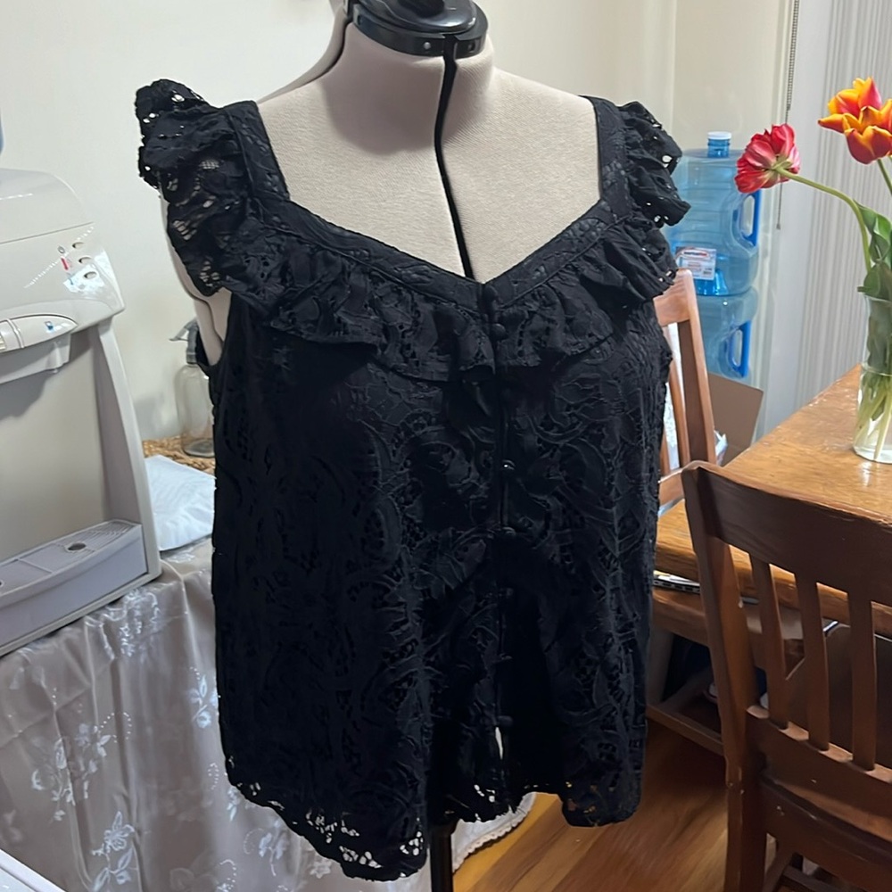 Lace button up top
